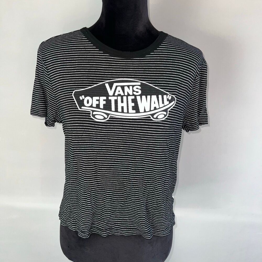 Vans Off The Wall Striped Crop Top Juniors Large Black White